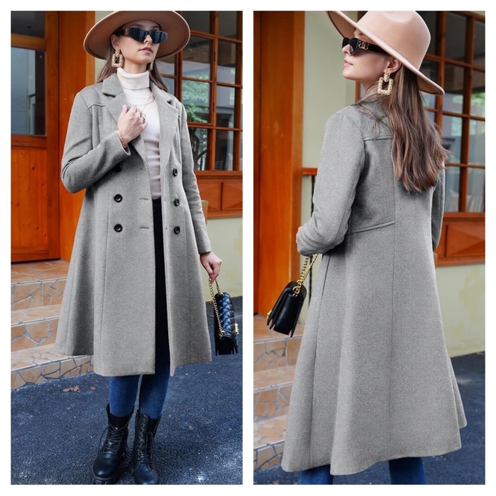 Aptro Gray Double Breasted Wool Blend Women’s Dress Trench Coat US Size Medium